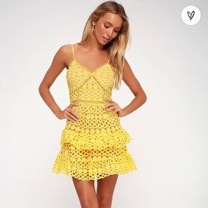 Beauty and Lace Yellow Crochet Lace Mini Dress